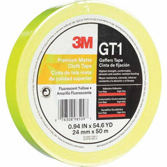 3M - 50m x 24mm x 11 mil Fluorescent Yellow Cotton Cloth Gaffers Tape - A1 Tooling