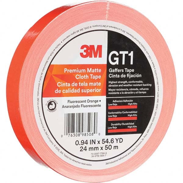 3M - 50m x 24mm x 11 mil Fluorescent Orange Cotton Cloth Gaffers Tape - A1 Tooling