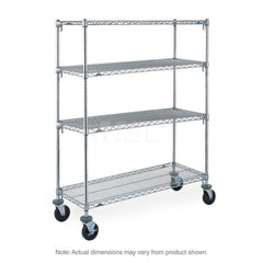 Mobile Unit Wire Shelving: 600 lb Shelf Capacity, 4 Shelves 36″ Wide, 24″ Deep, 67-7/8″ High, Rubber