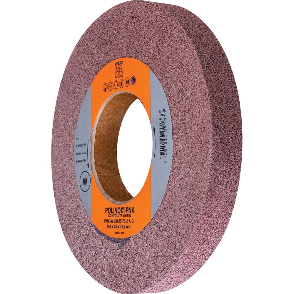 PFERD - Deburring Wheels; Wheel Type: Convolute ; Wheel Diameter (Inch): 8 ; Center Hole Size (Inch): 3 ; Abrasive Material: Aluminum Oxide ; Grade: Coarse ; Density Grade: Soft/Medium - Exact Industrial Supply