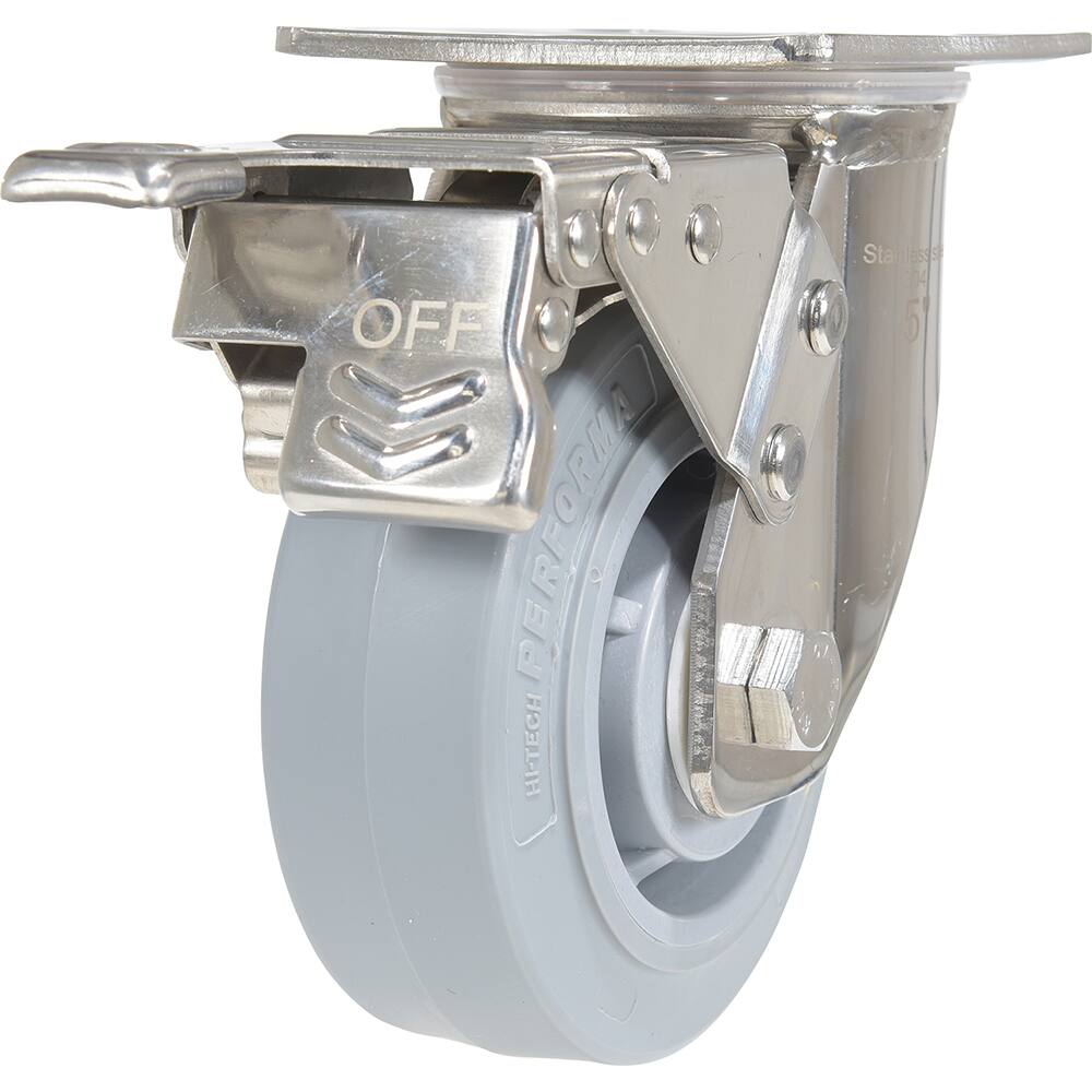 Vestil - Standard Casters; Mount: With Holes ; Style: Swivel w/Total Brake ; Wheel Diameter: 5 (Inch); Wheel Width: 2 (Inch); Overall Height (Inch): 6-1/2 ; Load Capacity (Lb.): 500.000 - Exact Industrial Supply