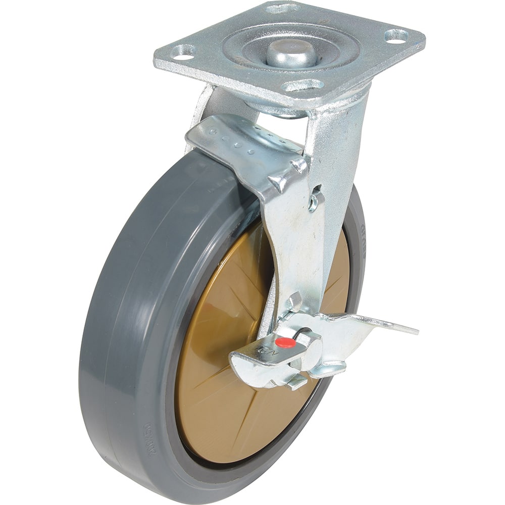 Vestil - Standard Casters; Mount: With Holes ; Style: Swivel w/Brake ; Wheel Diameter: 8 (Inch); Wheel Width: 2 (Inch); Overall Height (Inch): 9-1/2 ; Load Capacity (Lb.): 881.000 - Exact Industrial Supply