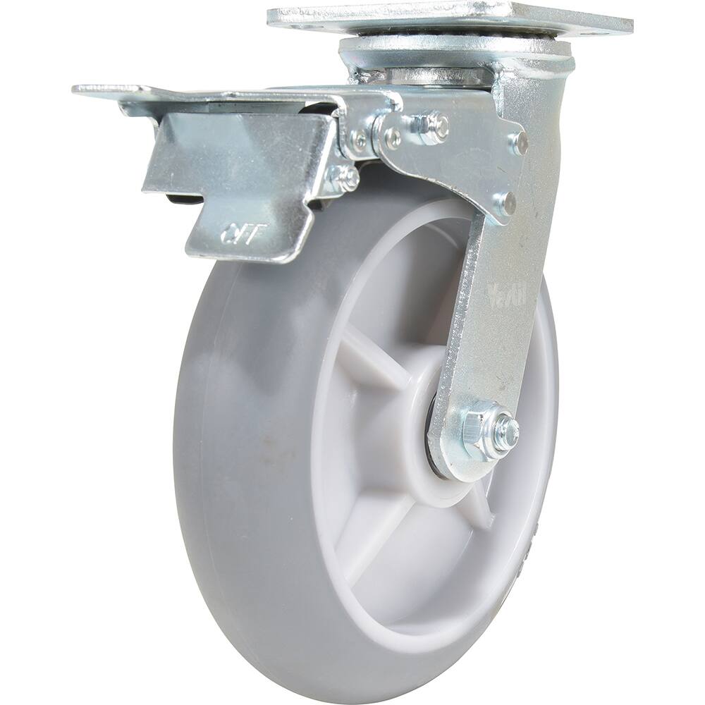 Vestil - Standard Casters; Mount: With Holes ; Style: Swivel w/Total Brake ; Wheel Diameter: 8 (Inch); Wheel Width: 2 (Inch); Overall Height (Inch): 9-1/2 ; Load Capacity (Lb.): 705.000 - Exact Industrial Supply