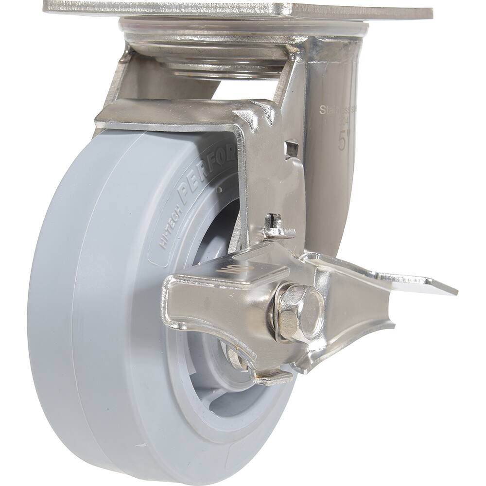 Vestil - Standard Casters; Mount: With Holes ; Style: Swivel w/Brake ; Wheel Diameter: 5 (Inch); Wheel Width: 2 (Inch); Overall Height (Inch): 6-1/2 ; Load Capacity (Lb.): 500.000 - Exact Industrial Supply