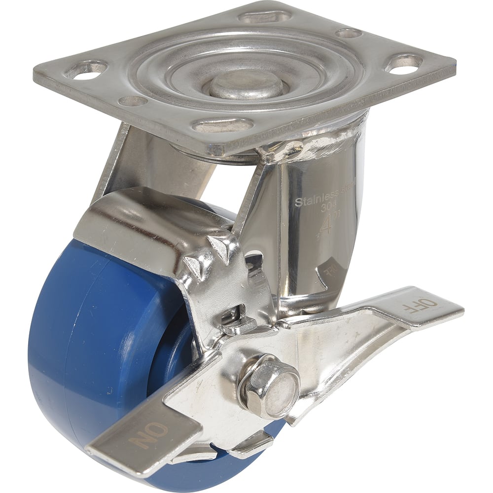 Vestil - Standard Casters; Mount: With Holes ; Style: Swivel w/Brake ; Wheel Diameter: 4 (Inch); Wheel Width: 2 (Inch); Overall Height (Inch): 5-3/4 ; Load Capacity (Lb.): 800.000 - Exact Industrial Supply