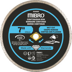 Mibro - Wet & Dry-Cut Saw Blades; Blade Diameter (Inch): 7 ; Blade Material: Diamond Matrix ; Arbor Style: Round w/ Diamond Knockout ; Arbor Hole Diameter (mm): 20.00 ; Application: Tile ; Number of Teeth: Continuous Edge - Exact Industrial Supply