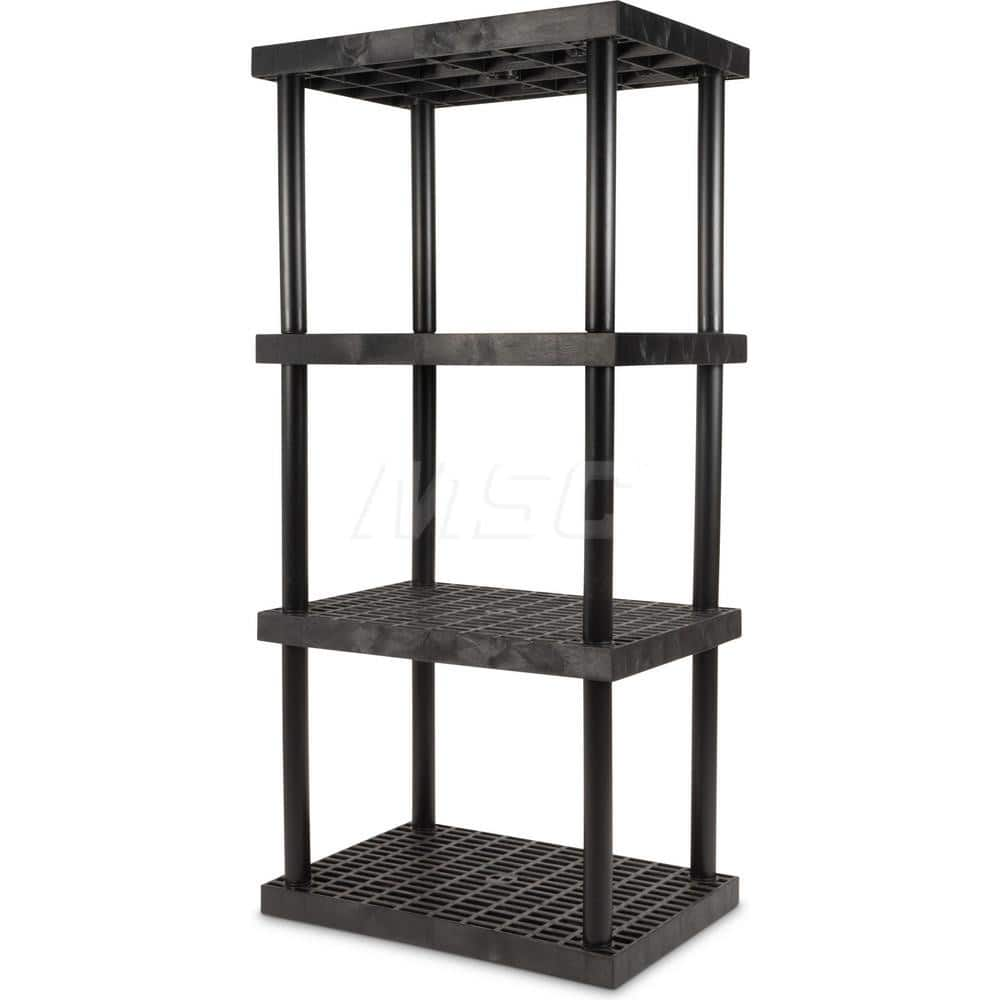 Plastic Shelving; Type: Fixed Shelving; Shelf Capacity (Lb.): 1000; Width (Inch): 24; Height (Inch): 75.000000; Depth: 36; Number of Shelves: 4; Color: Black