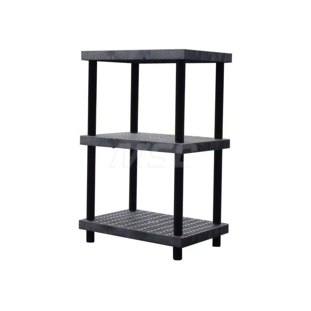 Plastic Shelving; Type: Raised Shelving; Shelf Capacity (Lb.): 750; Width (Inch): 24; Height (Inch): 54.000000; Depth: 36; Number of Shelves: 3; Color: Black