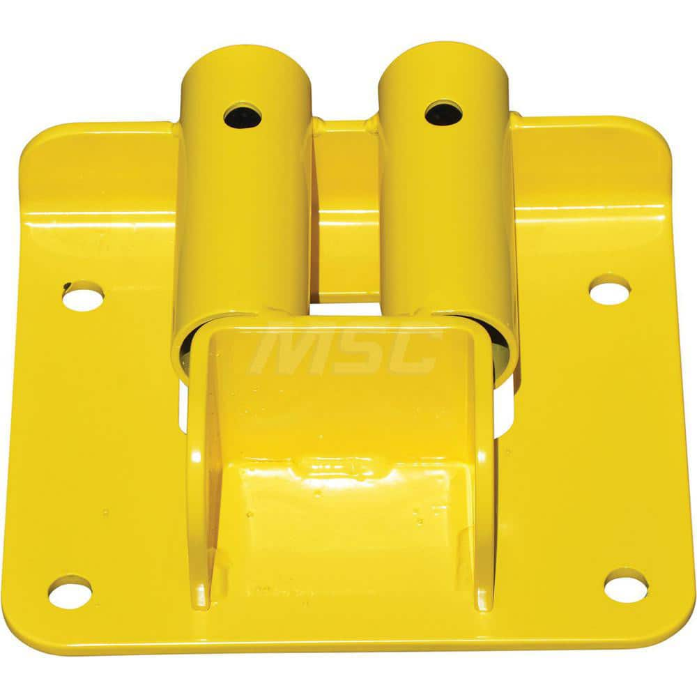 Traffic Guard Rail Mount Post: 8.75″ High, Permanent Mount, Steel, Yellow Use with RailGuard 200 Long Leg Rails