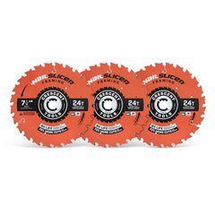 Wet & Dry Cut Saw Blade: 7-1/4″ Dia, 5/8″ Arbor Hole, 0.063″ Kerf Width, 24 Teeth Use on Framing, Round with Diamond Knockout Arbor