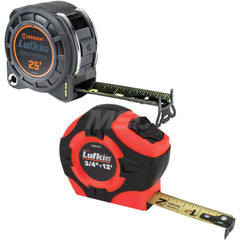 Tape Measure: 25' Long, 1-3/16″ Width, Black & Green Blade Inch Graduation, Black Case