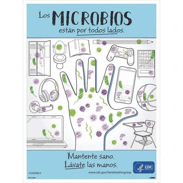 NMC - "COVID-19 - Los Microbios Est\xE1n Por Todos Lados", 18" Wide x 24" High, Paper Safety Sign - A1 Tooling