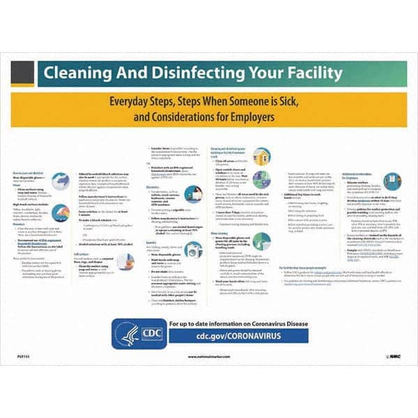 NMC - "COVID-19 - Cleaning and Disinfecting Your Facility", 24" Wide x 18" High, Paper Safety Sign - A1 Tooling