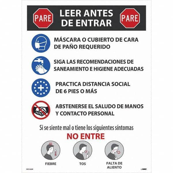 NMC - "COVID-19 - PARE - Leer Antes De Entrar", 18" Wide x 24" High, Paper Safety Sign - A1 Tooling