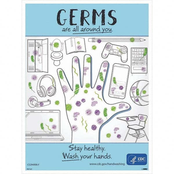 NMC - "COVID-19 - Germs Are All Around You", 18" Wide x 24" High, Paper Safety Sign - A1 Tooling