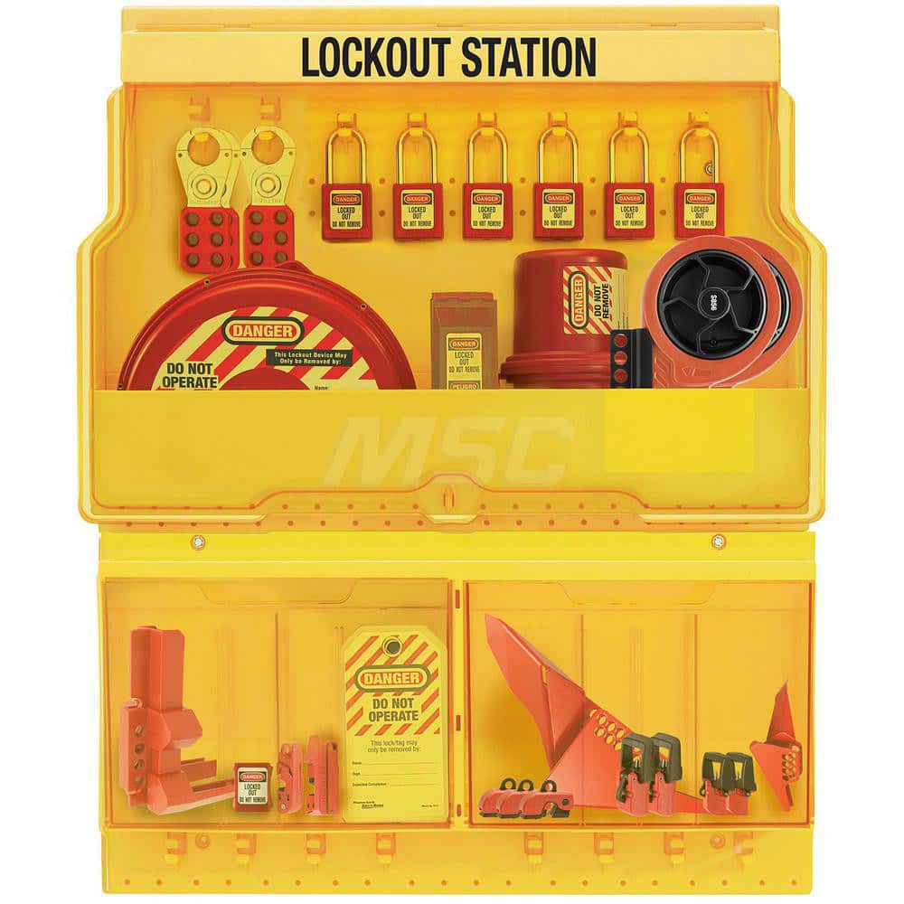 Lockout Centers & Stations; Type: Electrical & Valve Lockout Station; Product Type: Electrical & Valve Lockout Station; Equipped or Empty: Equipped; Maximum Number of Locks: 32; Language: English; Board Coating: None; Station Material: Polycarbonate