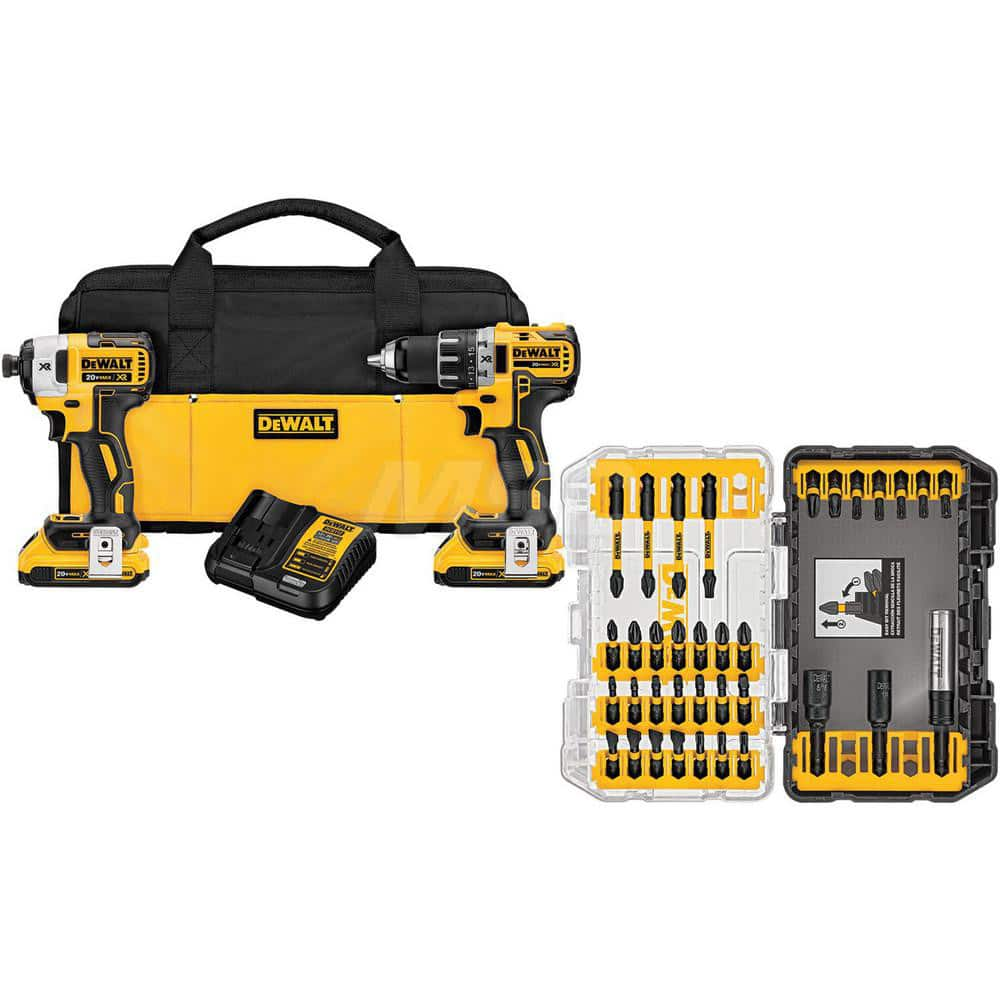 Cordless Tool Combination Kit: 20V (1) DCB101 Li-Ion Battery Charger, (1) DCD791 20V MAX XR Li-Ion Compact Brushless Drill/Driver, (1) DCF887 1/4″Brushless Impact Driver, (2) DCB203 2.0Ah batteries, Carrying Bag, 35Pc. Impact Torque Bit Set