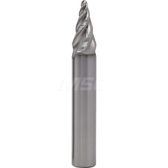 Barrel Cutter End Mills; End Type: Circle Segment Taper Form; Material: Solid Carbide; Taper Angle Per Side: 20.00; Small End Diameter (mm): 2.50; Shank Diameter (mm): 12.0000; Length of Cut (mm): 14.4000; Number of Flutes: 4; Helix Angle: 20.00; Finish/C