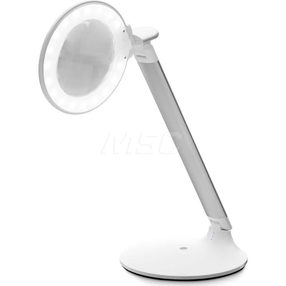 Task Light: LED, 14.1732″ Reach, Ball Joint Arm, Free Standing, White 5V, 5 Watts, 2.25x Magnification