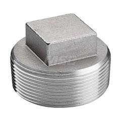 Pipe Square Head Plug: 1/4″ Fitting, 304 Stainless Steel MNPT, Threaded, 150 psi