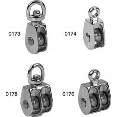 Campbell - Blocks & Pulleys; Type: Swivel Eye Pulley ; Rope Type: Fibrous ; Sheave Style: Single ; Rope Diameter (Inch): 3/8 ; Sheave Outside Diameter (Inch): 1-1/2 ; Load Capacity (Lb.): 50 - Exact Industrial Supply