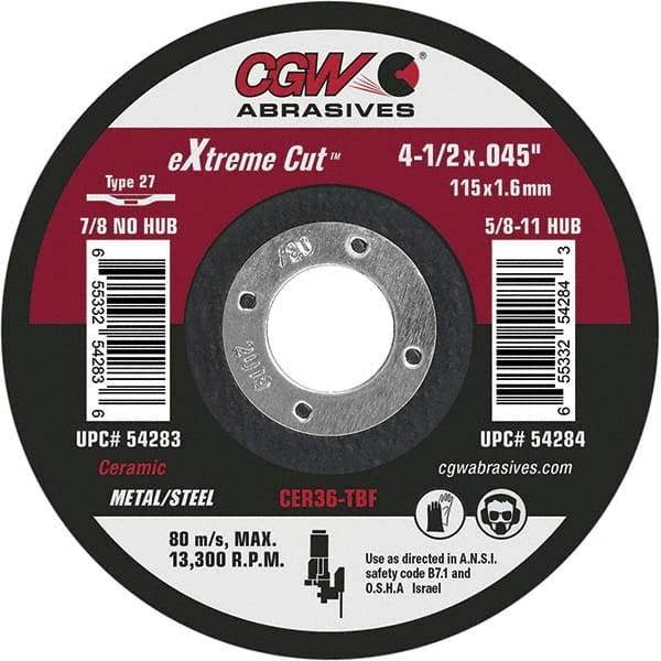 CGW Abrasives - Cutoff Wheels Tool Compatibility: Angle Grinders Wheel Diameter (Inch): 4-1/2 - A1 Tooling