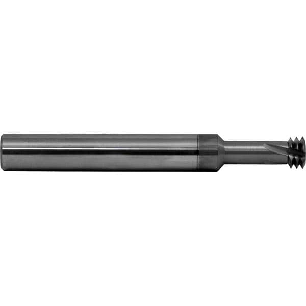 Straight Flute Thread Mill: External & Internal, 3 Flutes, 1/4″ Shank Dia, Solid Carbide 0.09″ Cut Dia, 0.2449″ LOC, 2.5″ OAL, AlCrN Coated