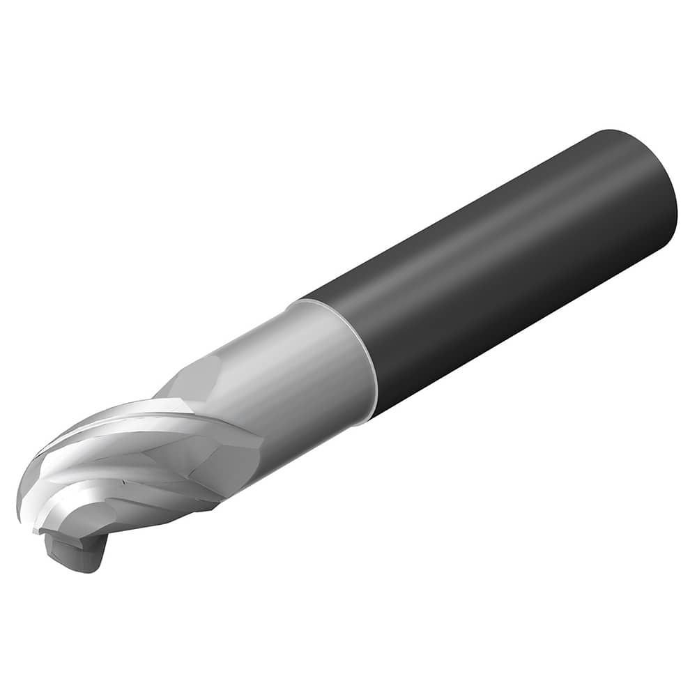 Ball End Mill: 1″ Dia, 1.25″ LOC, 3 Flute, Solid Carbide 7″ OAL, 1″ Shank Dia, 35 ° Helix, Uncoated, Single End, Series CoroMill Dura