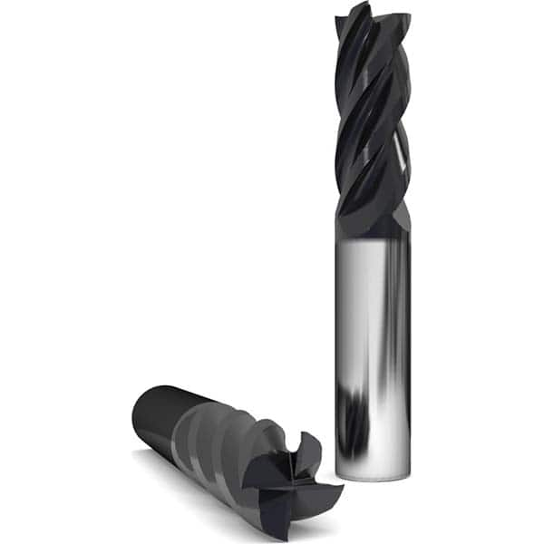 Corner Radius End Mill: 1″ Dia, 2″ LOC, 0.09″ Radius, 4 Flutes, Solid Carbide 4″ OAL, 3/4″ Shank Dia, 38 ° Helix, AlCr Coated, Corner Radius End, Centercutting, Series 1035