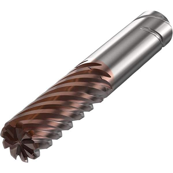 Corner Radius End Mill: 0.63″ Dia, 9 Flutes, Solid Carbide 38 ° Helix, HXT Coated, Corner Radius End