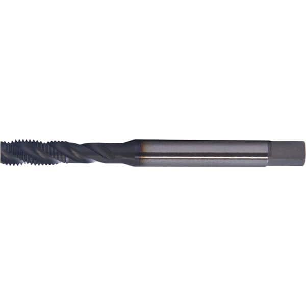 Spiral Flute Tap: M3 x 0.50, DIN, 3 Flute, Modified Bottoming, 6H Class of Fit, HSS-E, Hardlube Finish 0.748″ Thread Length, 2.2047″ OAL, Right Hand Flute, Right Hand Thread, Series PER-980SF