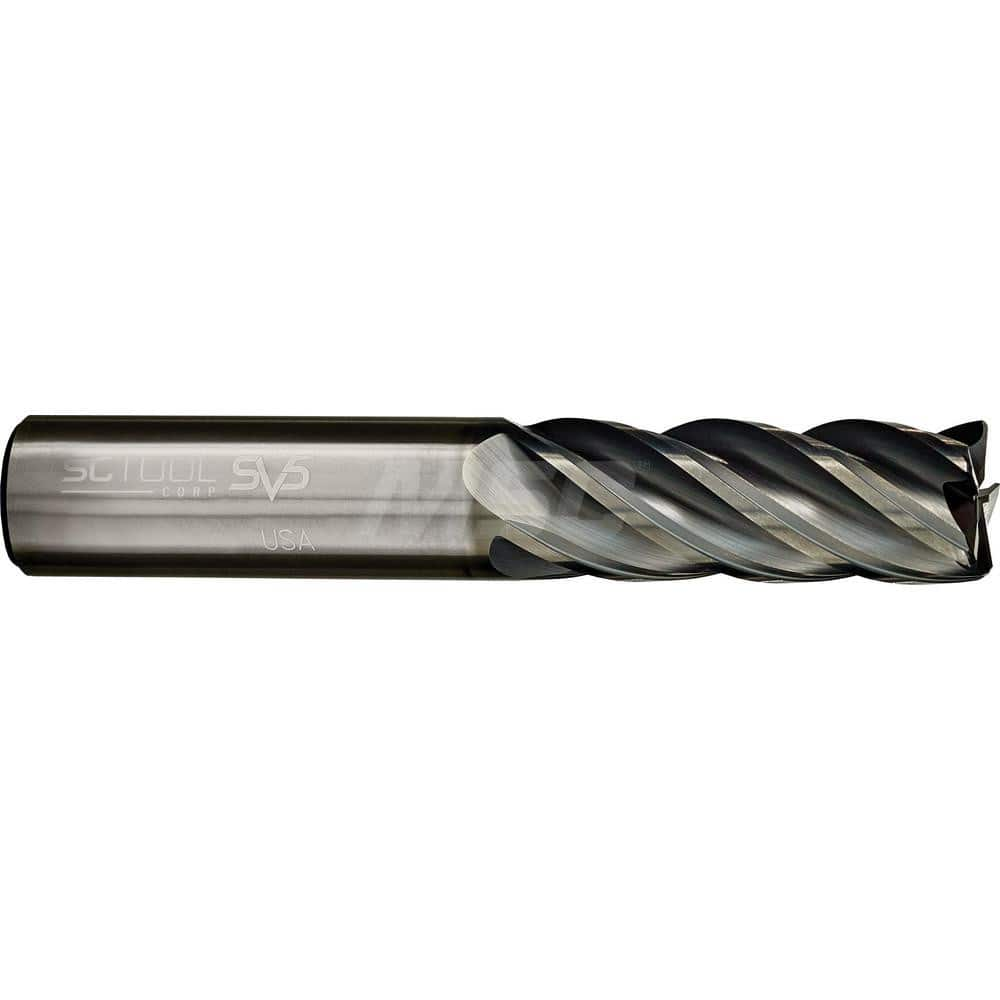 Square End Mill: 3/4'' Dia, 2-1/4'' LOC, 3/4'' Shank Dia, 5'' OAL, 5 Flutes, Solid Carbide Single End, AlCrN Finish, Spiral Flute, Variable Helix, Centercutting, RH Cut, RH Flute