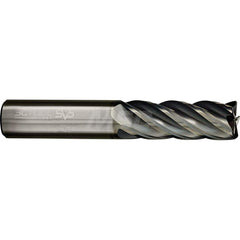 Square End Mill: 5/8'' Dia, 1-3/4'' LOC, 5/8'' Shank Dia, 4'' OAL, 5 Flutes, Solid Carbide Single End, AlCrN Finish, Spiral Flute, Variable Helix, Centercutting, RH Cut, RH Flute