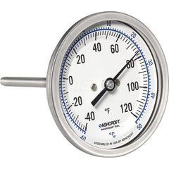 Bimetal & Dial Thermometers; Type: Bi-Metal Thermometer; Mount: Back Connected; Stem Length (Inch): 2-1/2; Dial Diameter: 3; Minimum Temperature (F): -40.000; Minimum Temperature (C): -40.00; Maximum Temperature (F): 120.000; Maximum Temperature (C): 50.0