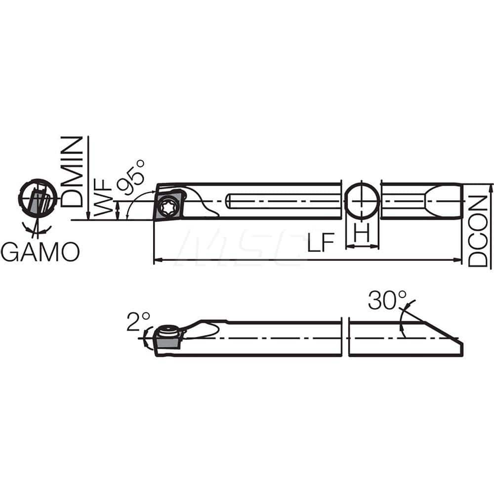 Indexable Boring Bar:  S045XSCLCR03050EZP,  5.00 mm Min Bore,  4.50 mm Shank Dia,  N/A Steel Screw,  Uses CCGT1109 ™, CCET1109 ™ & CCMW1109 ™ Inserts