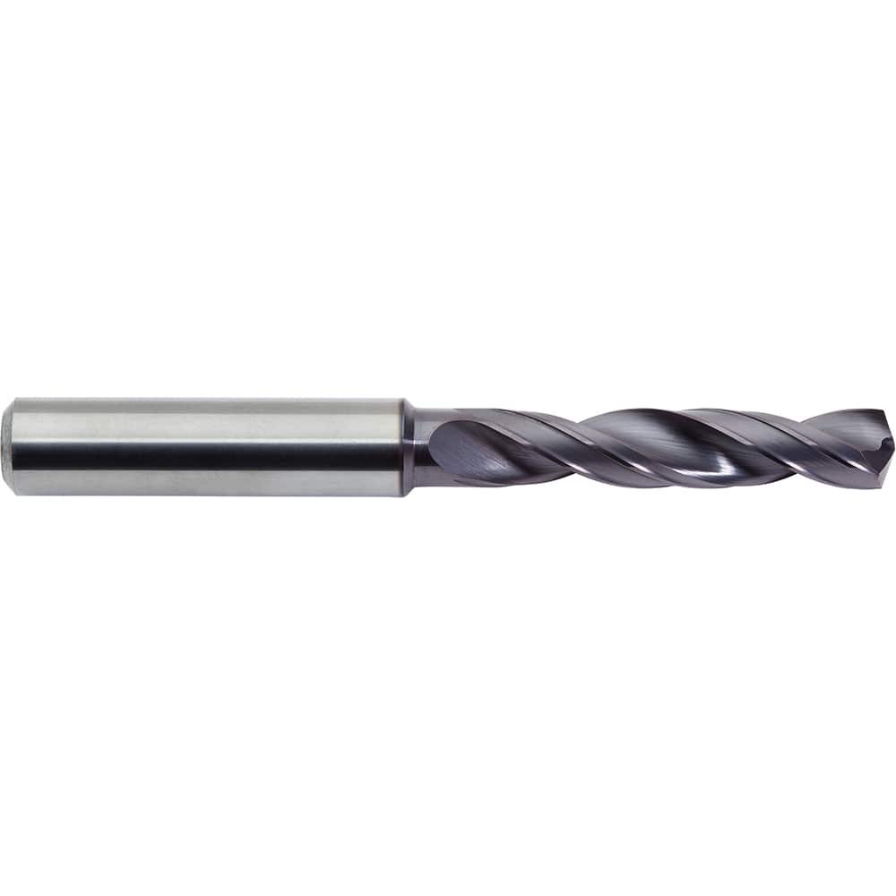 Screw Machine Length Drill Bit: 0.4646″ Dia, 142 °, Solid Carbide ALtima Plus Finish, Right Hand Cut, Helical Flute, Straight-Cylindrical Shank