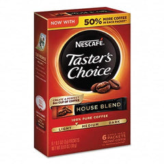 Nescafe - Coffee, Tea & Accessories Breakroom Accessory Type: Coffee Breakroom Accessory Description: Taster's Choice House Blend Instant Coffee, 0.1oz Stick, 6/Box, 12Box/Carton - A1 Tooling