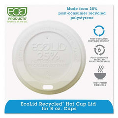 ECO PRODUCTS - EcoLid 25% Recy Content Hot Cup Lid, White, Fits 8 oz Hot Cups, 100/PK, 10 PK/CT - A1 Tooling