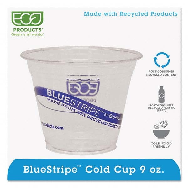 ECO PRODUCTS - BlueStripe 25% Recycled Content Cold Cups, 9 oz, Clear/Blue, 50/Pk, 20 Pk/Ct - A1 Tooling