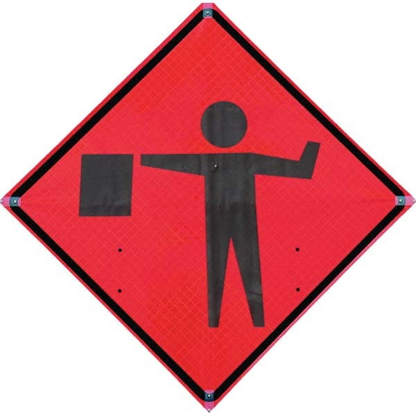 VizCon - "Flagger Ahead," 36" Wide x 36" High Vinyl Construction Roadway Sign - A1 Tooling