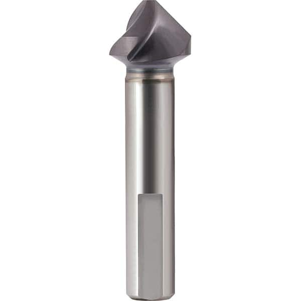 SpyroTec 1/4″ Head Diam, 0.06″ Cut Diam, 1/4″ Shank Diam, 3 Flute 82° Cobalt Countersink TiAlN Finish, 2″ OAL, Single End, 1/4″ 3-Flat Shank, Right Hand Cut