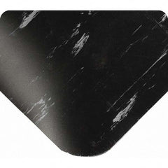 Anti-Fatigue Mat: 23' Length, 4' Wide, 7/8″ Thick, Vinyl, Beveled Edge, Heavy-Duty Marbled, Black, Dry