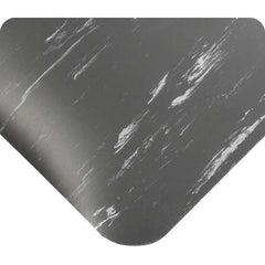 Anti-Fatigue Mat: 21' Length, 2' Wide, 1/2″ Thick, Vinyl, Beveled Edge, Medium-Duty Marbled, Charcoal, Dry