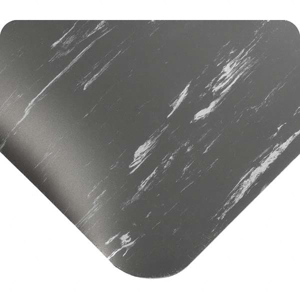 Anti-Fatigue Mat: 19' Length, 4' Wide, 1/2″ Thick, Vinyl, Beveled Edge, Medium-Duty Marbled, Charcoal, Dry