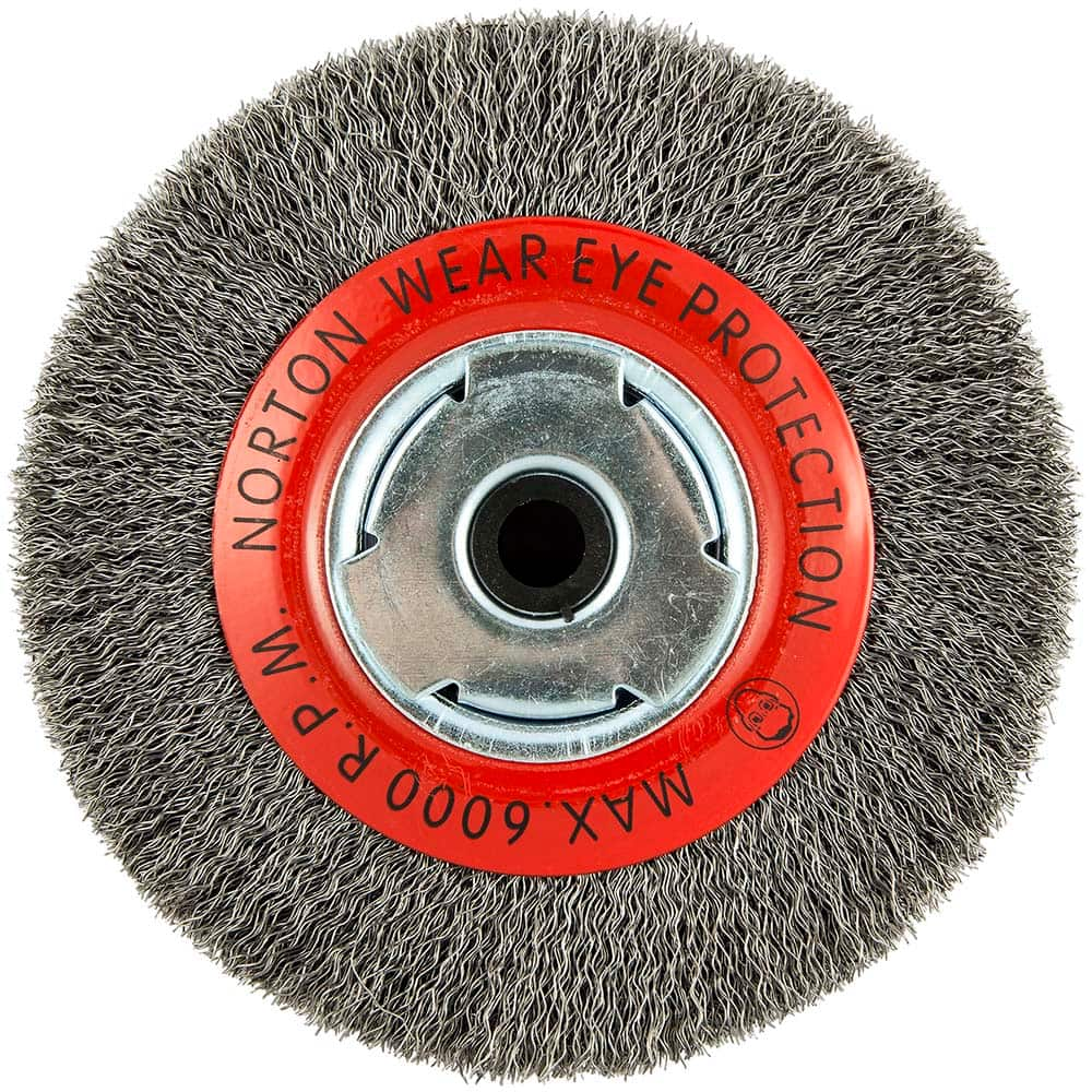 Norton - 6" OD, 5/8" Arbor Hole, Crimped Carbon Wheel Brush - A1 Tooling