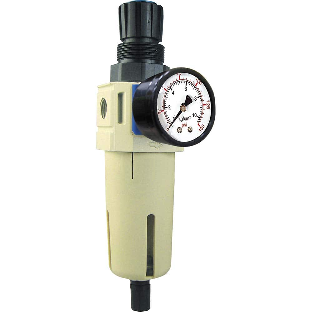 FRL Combination Unit: 1/4 NPT, Compact with Pressure Gauge 66.38 SCFM, 145 Max psi, Aluminum Bowl, Semi-Automatic Drain