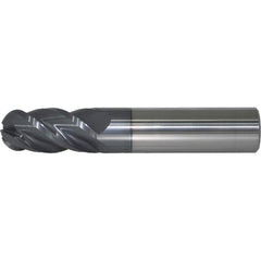 Ball End Mill: 0.25″ Dia, 0.375″ LOC, 4 Flute, Solid Carbide 2″ OAL, 1/4″ Shank Dia, 40 ° Helix, AlTiN Coated, Single End