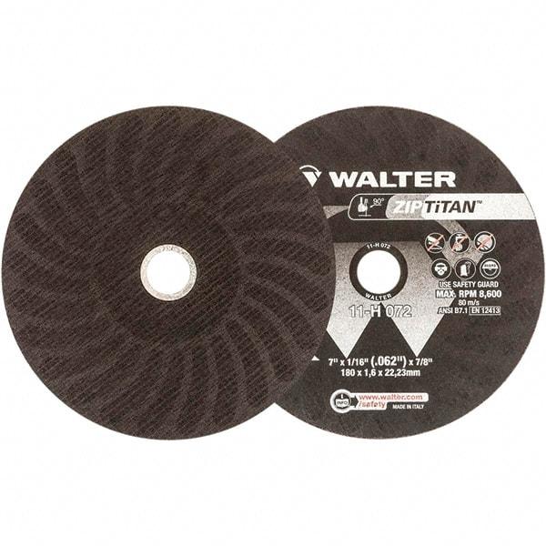 WALTER Surface Technologies - 7" Aluminum Oxide Cutoff Wheel - 1/16" Thick, 7/8" Arbor, 8,600 Max RPM, Use with Die Grinders - A1 Tooling