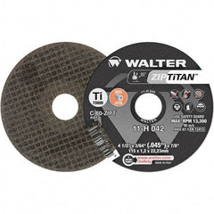 WALTER Surface Technologies - 4-1/2" Aluminum Oxide Cutoff Wheel - 3/64" Thick, 7/8" Arbor, 13,300 Max RPM, Use with Die Grinders - A1 Tooling