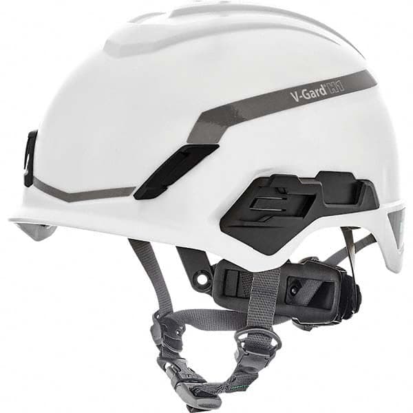 Hard Hat: Class C, G & E, 4-Point Suspension White, Polyethylene, Slotted